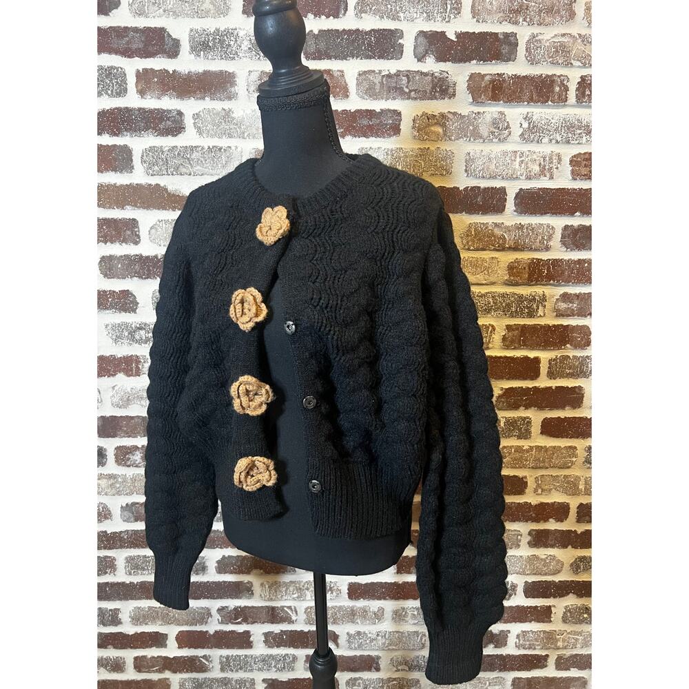 &Merci Black Textured Rosette Button Cardigan Womens Size S